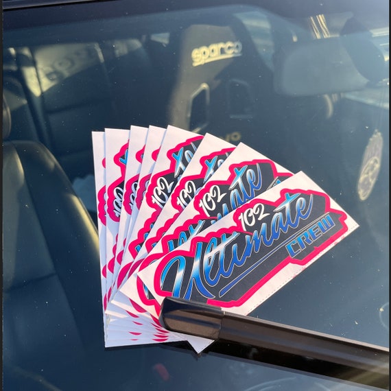 102 Ultimate Crew Slapsticker" Colored Car Sticker | Magenta, White, Blue & Black