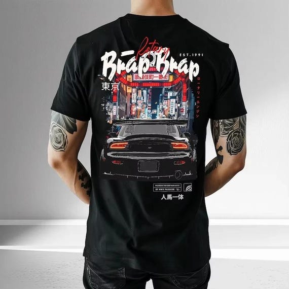 JDM RX7 T-Shirt “Brap Brap” – Streetwear Car Shirt with Tuning City Design | Rotary Turbo Scene Oversize Unisex Shirt