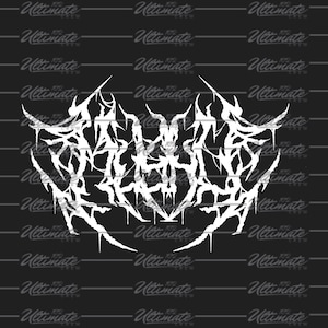 Op de afbeelding: Wit metalen logo-ontwerp in gotische lettertype stijl. Het logo is een gestileerd woordmerk met het woord "M382" in een vet, gekarteld lettertype.
