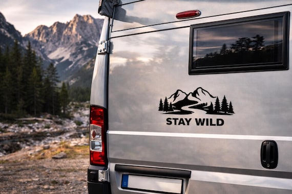 Stay Wild Vinyl Sticker – Mountain Landscape Decal for Camper, RV, Van & Car | Outdoor Camping Sticker