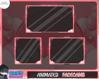 Romantic Animated Facecam Overlay: Pink Hearts Balloons (Digital Download)