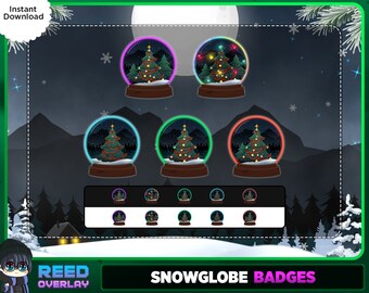 Neon Christmas Tree Snow Globe Badges - Twitch Stream Loyalty (Digital Download)