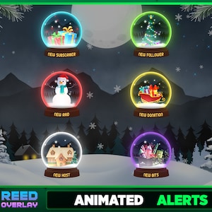 Christmas Theme Animated Alerts Pack - Snowglobe Christmas Tree Neon Lights Twitch Event
