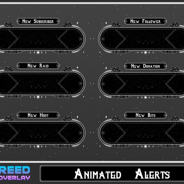 Celestial Theme Animated Stream Alert Pack Twitch - 6 Dark Theme Event Galaxy Style - Cozy Bit/Donation/Follower Event