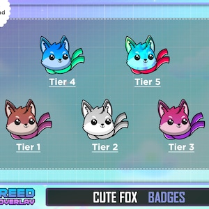 Cool Foxes Sub Badges/Loyalty Badges Pack for Your Streaming - 5 Cute Fox Badges for Twitch - Fall Vibes