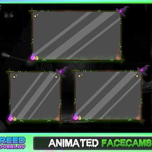 Facecam Overlay Pack &quot;WITCH&#39;S LAIR&quot; Halloween Theme - Cute Spooky Vibe Animated 3 Webcam Overlays Twitch - Facebook - Youtube