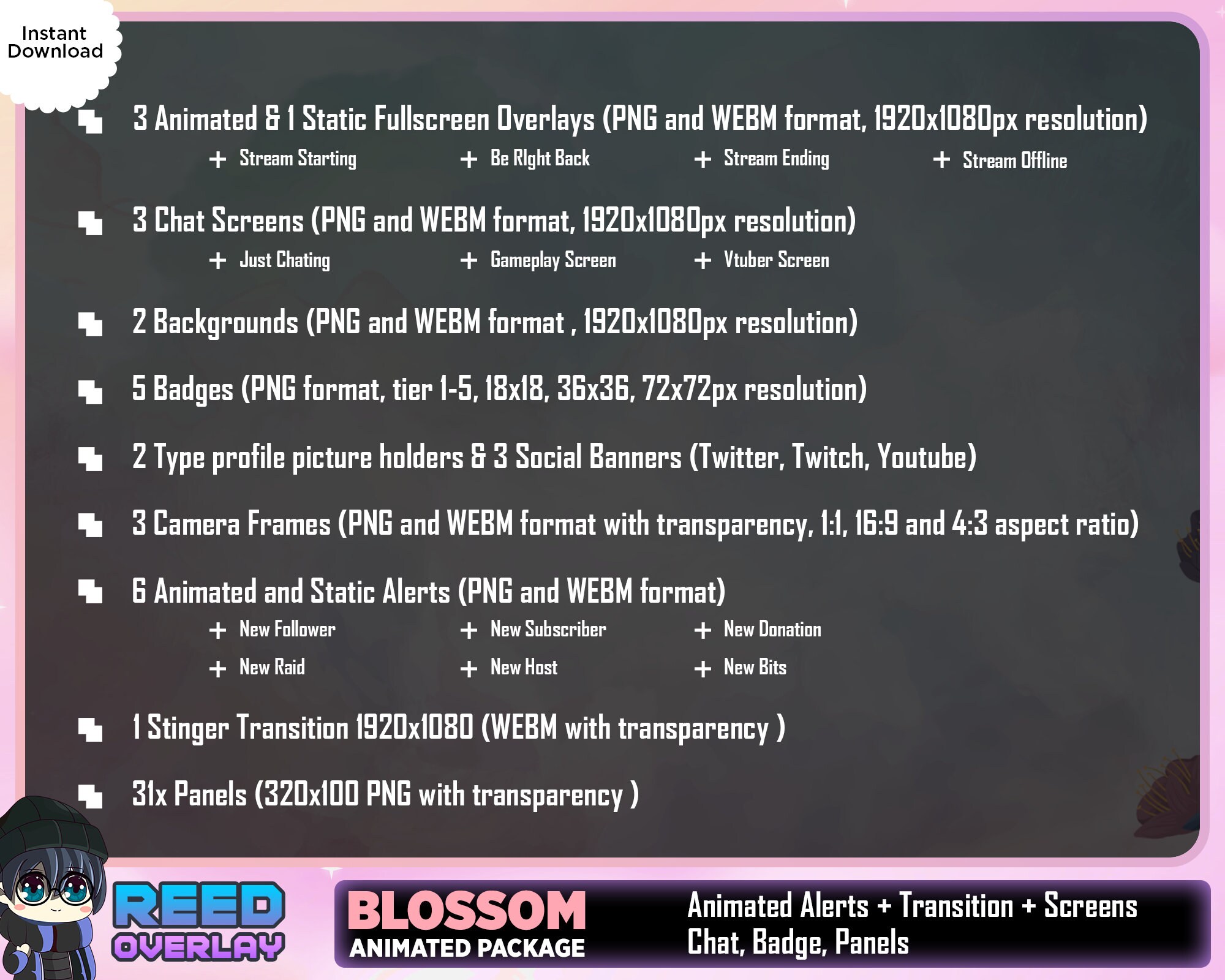 FULL ANIMATED Floral Blossom Streaming Package Twitch Etsy