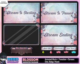 Floral Blossom Animated Streaming Package: Twitch Overlays (Digital Download)