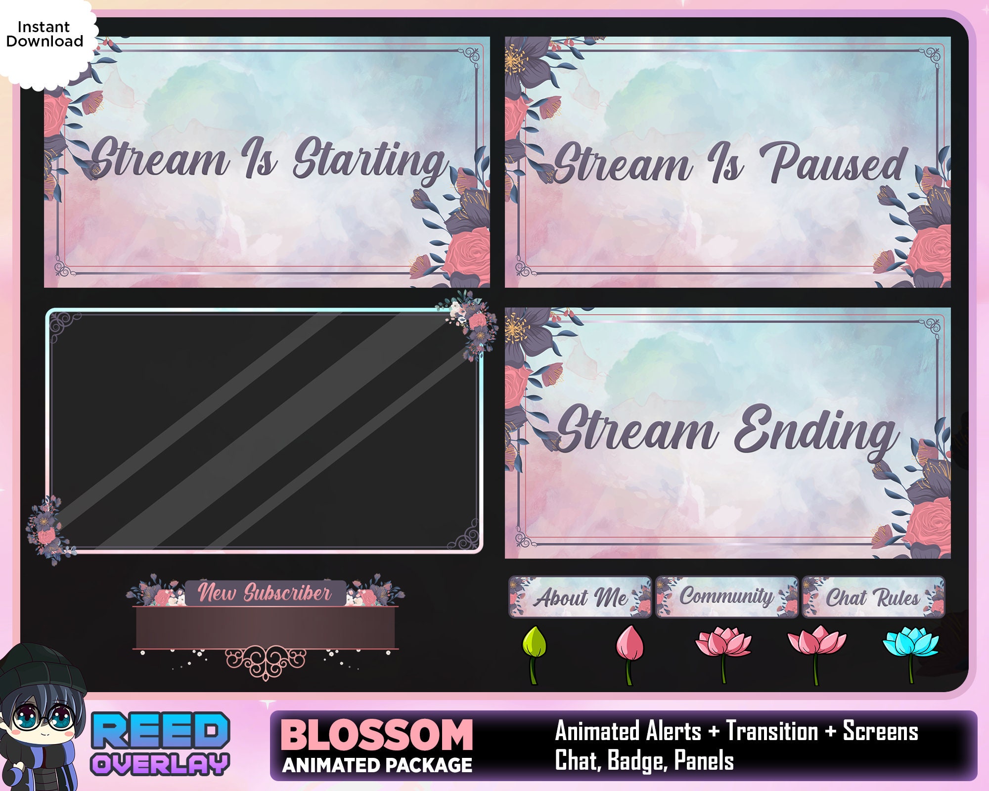 FULL ANIMATED Floral Blossom Streaming Package Twitch Etsy Canada