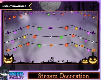 7 Animated Cute Halloween Stream Decoration Stream Package - Cute Ghost / Bat / Pumpkin Beautiful Neon String Lights