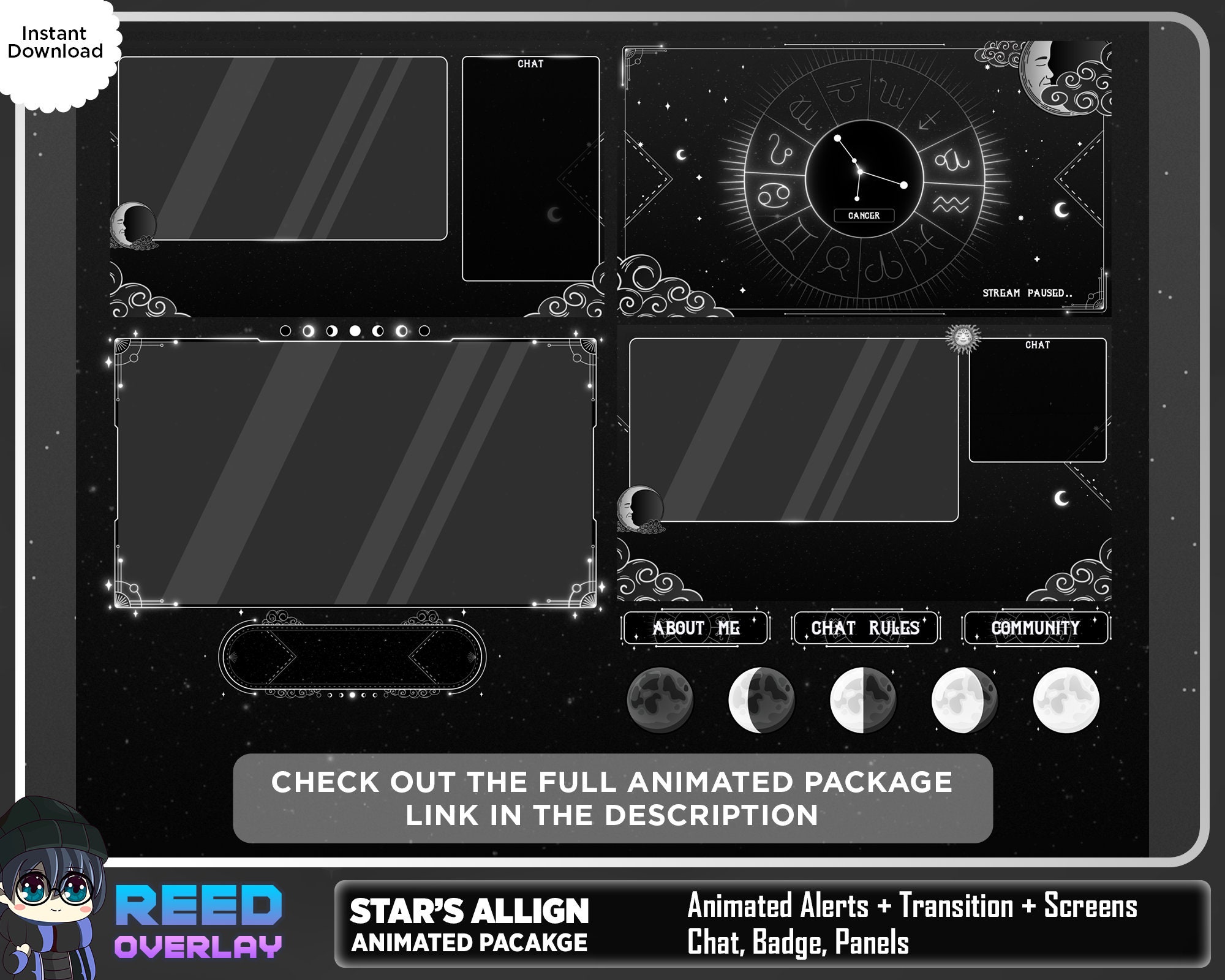 Star Sparkled Twitch Panels Pack: Cozy Dark Stream Assets (digital ...