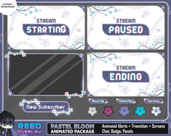 Pastel Bloom Animated Twitch Stream Package – Cherry Blossom Floral (Digital Download)