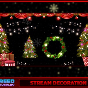 Animowany pakiet dekoracji na Boże Narodzenie Cozy Stream Twitch - Neonowe światła Snowfall Wieniec Snowfall - Świąteczny zasób nakładki na transmisję strumieniową