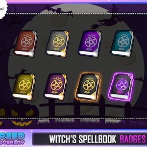 Loyalty Sub Badegs Pack Twitch - 8x Cute Witch&#39;s Spellbook Stream Emote - Grimoire Tier 1-8 Badge Pack