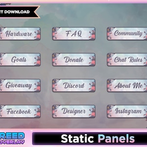 Blommiga Twitch-paneler: Akvarellrosor, statiskt paket med 31 delar (digital nedladdning)