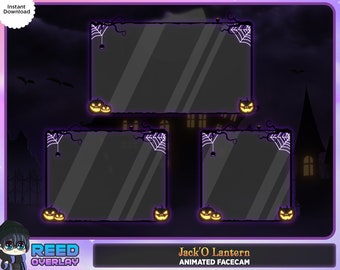 Animted Facecam Overlay Pack Jack O Lantern Halloween Theme - Cute Spider Owl Cobewb Animated - 3 Webcam Overlays Twitch - Youtube