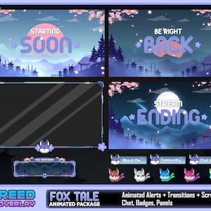 Lofi Aesthetic Animated Stream Package "FOX TALE" -  Complete Day Night Cycle Cozy Stream Bundle - Shooting Star Sakura Pastel Style