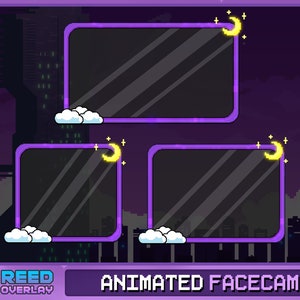 Compleet geanimeerd Retro Pixel Webcam Overlay Pack - 8bit paarse Facecam Twitch Overlays