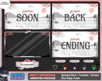 Lofi Japan Cherry Blossom Animated Stream Package: Misty Mountain (Digital Download)