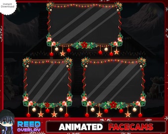 Animated Christmas Webcam Overlay: Festive Neon Ornaments (Digital Download)