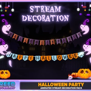 5 Animated Cute Stream Decoration Halloween Stream Package &quot;HALLOWEEN PARTY&quot; - Bunting Flag String Ornaments - Jack O Lantern Cute Ghost