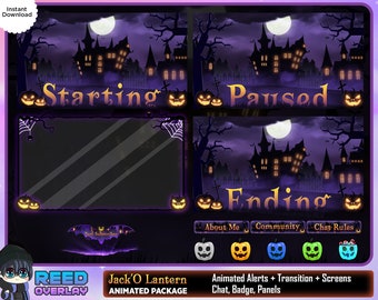 Animated Jack O Lantern Stream Overlay: Spooky Halloween Twitch Package (Digital Download)