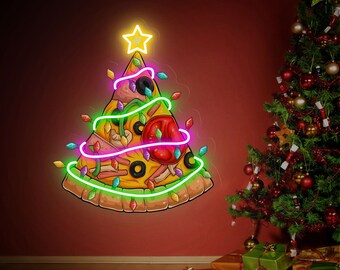 Christmas Pizza Tree Neon Sign, Christmas Gifts, Christmas Decor Indoor, Christmas Neon Light, Neon Christmas Signs Ho Ho Ho Neon Sign