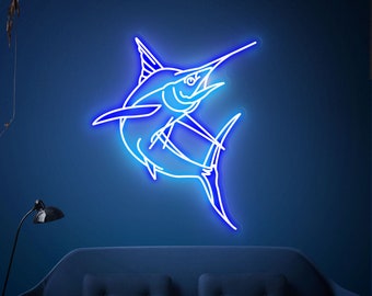 Blue Marlin Fish Neon Sign, Fish Neon Lights Decor, living Room Wall, Decor Home Personalized Gifts From Fanyssineon