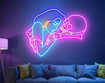 Affectionate Girl Loves Skull Neon Sign, Dead Love Wall Decor,Custom Neon Sign for Home Decor, Neon Bar Sign, Neon Wall Art