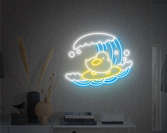 Surf Duck Neon Sign custom Size and Color Neon Lights Decor Game Room Wall, Decor Home Personalized Gifts From Fanyssineon
