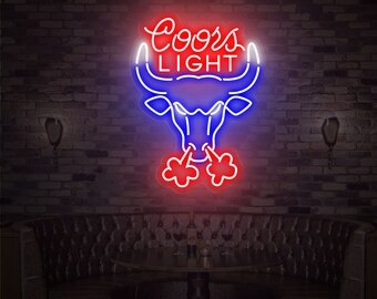 Cowboy led neon sign, Coors light neon sign, Rodeo neon sign, Bull Skull neon sign,Cowboy room decor,coor cowboy neon sign