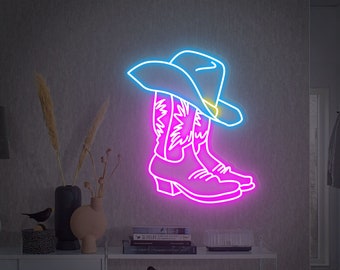 Cowboy Boots Neon Sign, Cowboy Hat Led Sign, Boots and Hat, Western Home Decor, Western Cowboy Wall Decor