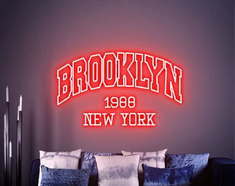 Brooklyn 1988 New York Neon Sign, Custom city Name, home decor neon sign, LED neon sign, Skyline neon light gift, Office decor