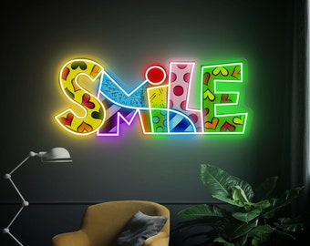 Smile Neon Sign Acrylic ArtWork, Smile Art Neon sign, Custom neon sign, Neon Sign Art, Neon Sign bedroom, Neon sign custom, Home Decor