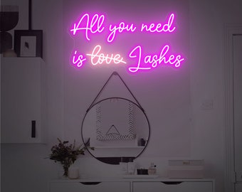 All You Need Is Love Lashes Neon Sign|Lash Room Wall Decor|Custom Neon Sign|Lash Salon Wall Art|Led Neon Light For Shop,Beauty Salon Signs