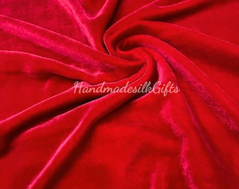 100% SEDA PURA DE MULBERRY Tela de terciopelo cortada a medida - Terciopelo de seda roja para vestido, falda, prenda de gama alta - Regalo para ella - Tela de ropa de seda