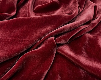 100% PURE MULBERRY SILK Velvet fabric by the yard – Red silk velvet for Dress, Skirt, High End Garment – Gift for her – Silk apparel fabric