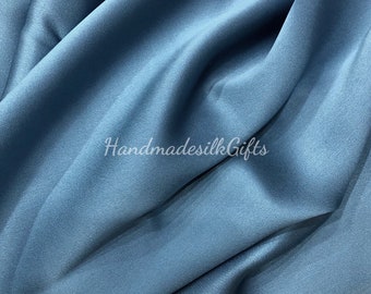 Tela 100% seda pura de morera cortada a medida - Satén de seda azul - Confección de vestidos - Regalo para ella - Seda para coser - 19 mm - Tela de seda para prendas de vestir