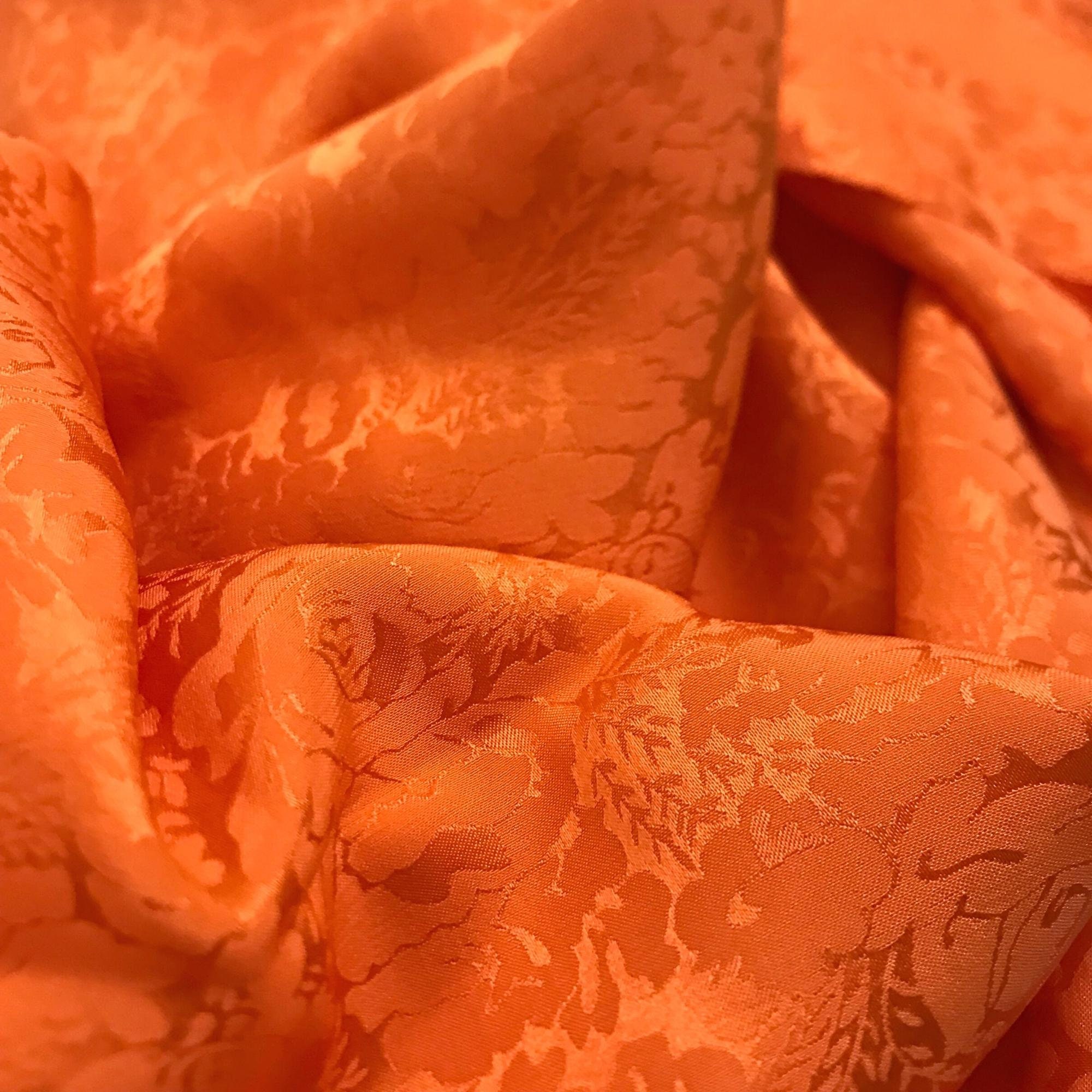 100 PURE MULBERRY SILK Fabric by the Yard Orange Silk Jacquard Floral