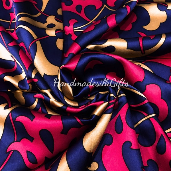 100% PURE MULBERRY SILK fabric by the yard – Silk satin – Floral silk fabric - Printed silk - Dress making – Gift for her - Silk for sewing