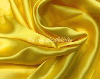 Tela de seda de morera 100% pura cortada a medida - Satén de seda amarillo - Confección de vestidos - Regalo para ella - 19 mm - Seda para coser - Tela de seda para prendas de vestir