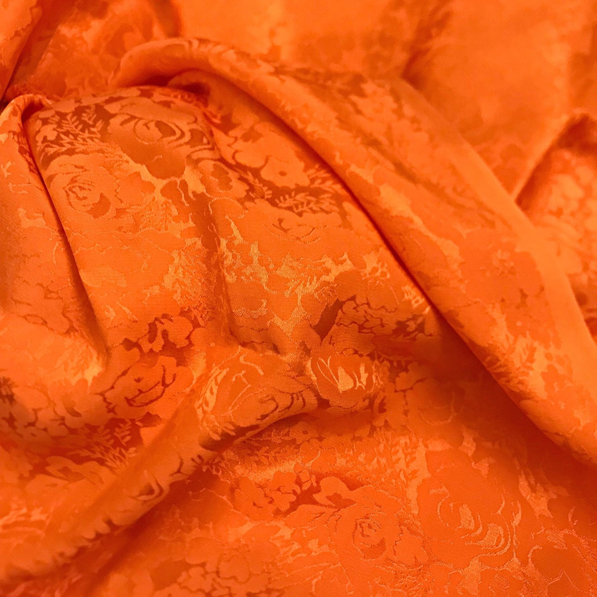 100 PURE MULBERRY SILK Fabric by the Yard Orange Silk Jacquard Floral