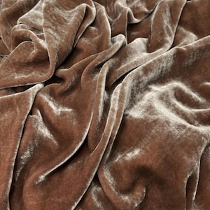 100% PURE MULBERRY SILK Velvet fabric by the yard – Light Brown Velvet for Dress, Skirt, High End Garment – Gift for her – Silk for sewing