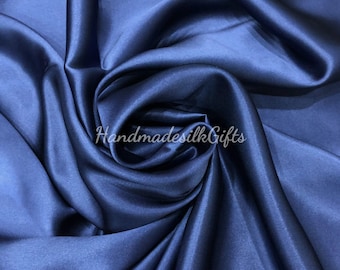 Tejido 100% PURE MULBERRY SILK cortado a medida - Satén de seda azul marino - Confección de vestidos - Regalo para ella - Seda para coser - 19 mm - Satén de seda de lujo