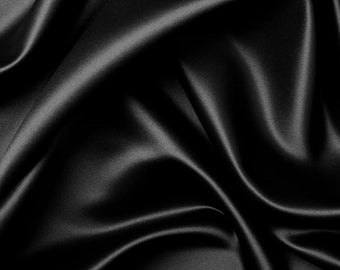 100% PURE MULBERRY SILK fabric by the yard – Black silk satin – Luxury silk satin – Dress making – Gift for her – 19mm - Silk for sewing
