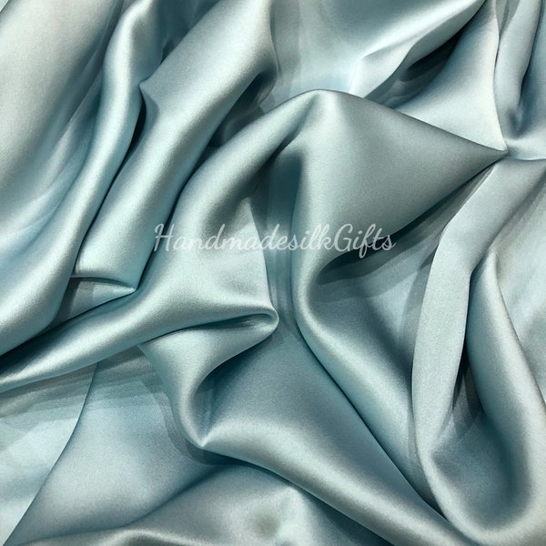 100% PURE MULBERRY SILK fabric by the yard - Blue silk satin - Dress making - Gift for her - Silk for sewing - 19mm - Luxury silk satin