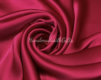 100% PURE MULBERRY SILK fabric by the yard - Red silk satin - Dress making - Gift for her - Silk for sewing - 19mm - Luxury satin fabric