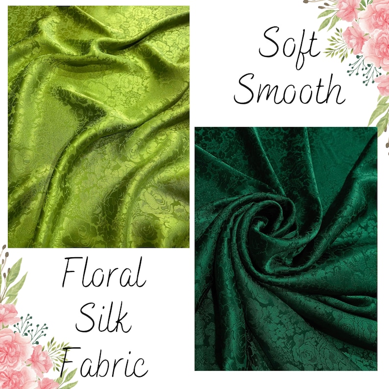 100% PURE MULBERRY SILK fabric by the yard Silk Jacquard Floral silk Dress making Gift for her Silk for sewing Rose pattern image 7