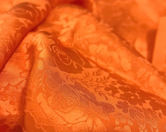 Tela de seda de morera 100% pura cortada a medida – Jacquard de seda naranja – Tela de seda floral – Confección de vestidos – Regalo para ella – Tela de seda para prendas de vestir