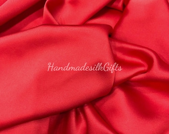 100% PURE MULBERRY SILK fabric by the yard - Red silk satin – Dress making – Gift for women – 19mm - Silk for sewing - Silk apparel fabric